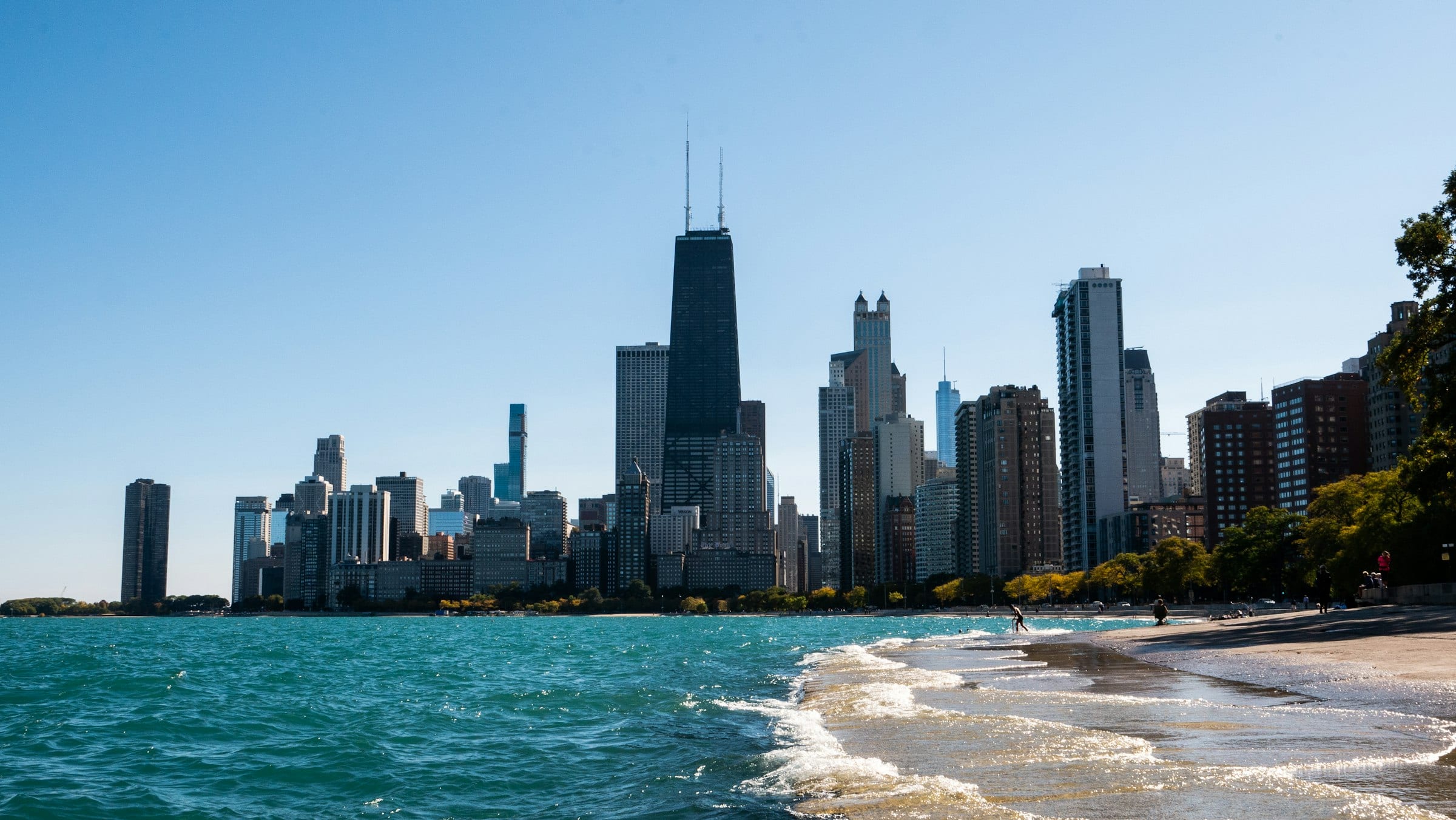 The Chicago skyline from the North Side lakefront